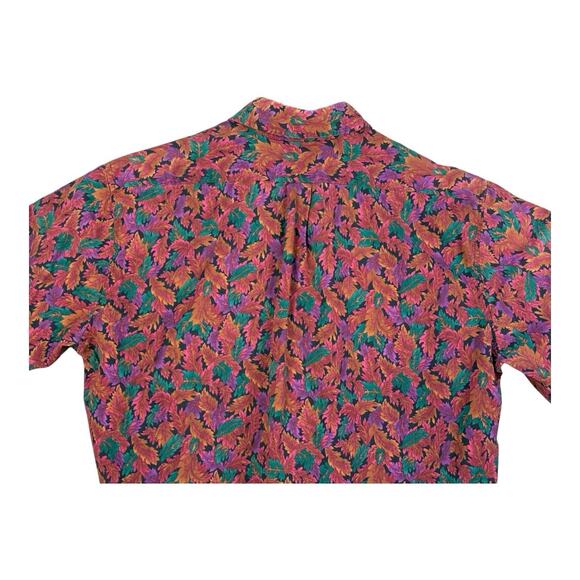 Vintage 1980s Hilo Hattie Fall Leaves Vibrant Hawaiian Made in USA Large Shirt - Picture 6 of 10